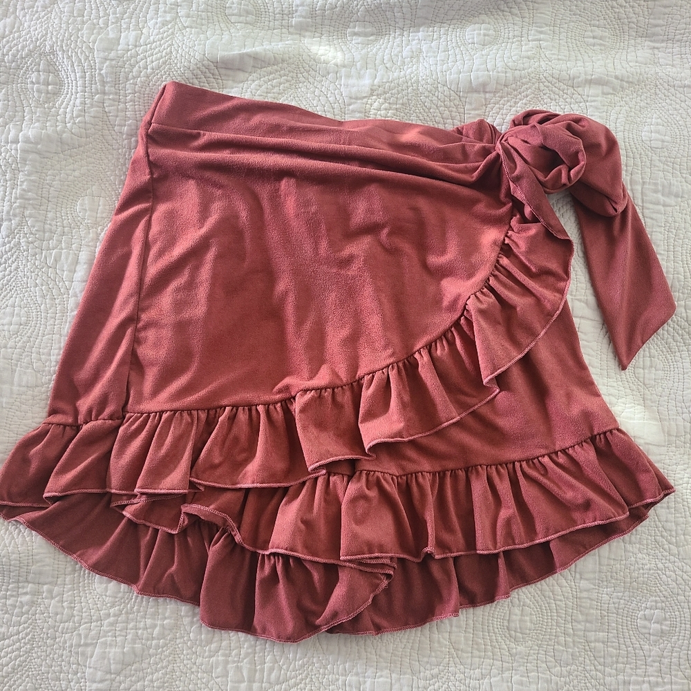 Tarah Sutton Microsuede Ruffled Hem Skort